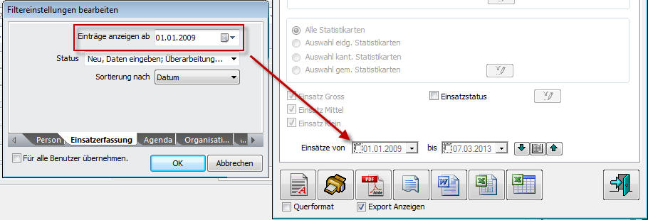 Filtereinstellungen Reports