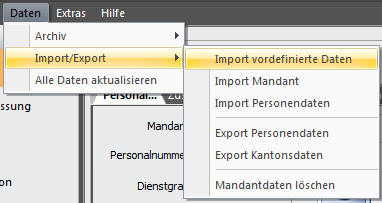 Import vordefinierte Daten